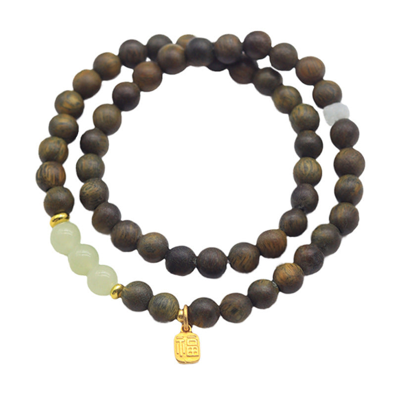 "Tan Wang Qing" Natural Green Sandalwood Bracelet Female and Bracelet Niche Antique Gift Accessories