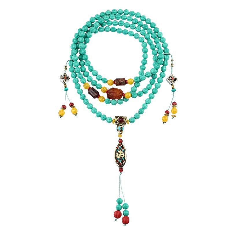 Tibetan Style Nepal Imitation Turquoise Necklace Long National Style Crossbody Chain Back Chain Artistic
