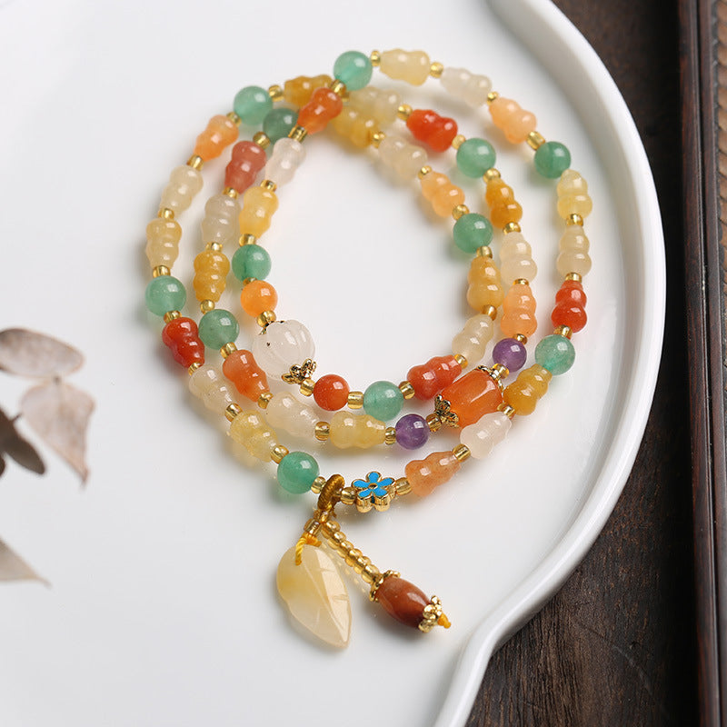 Ethnic Style Natural Gold Jade Gourd Leaf Bracelet - Buddha Blessing You