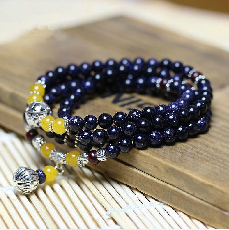 Qi Yi's New Crystal Bracelet Women's Blue Sand Stone Buddha Bead Bracelet Retro Ethnic Style Bracelet Gift Commodities