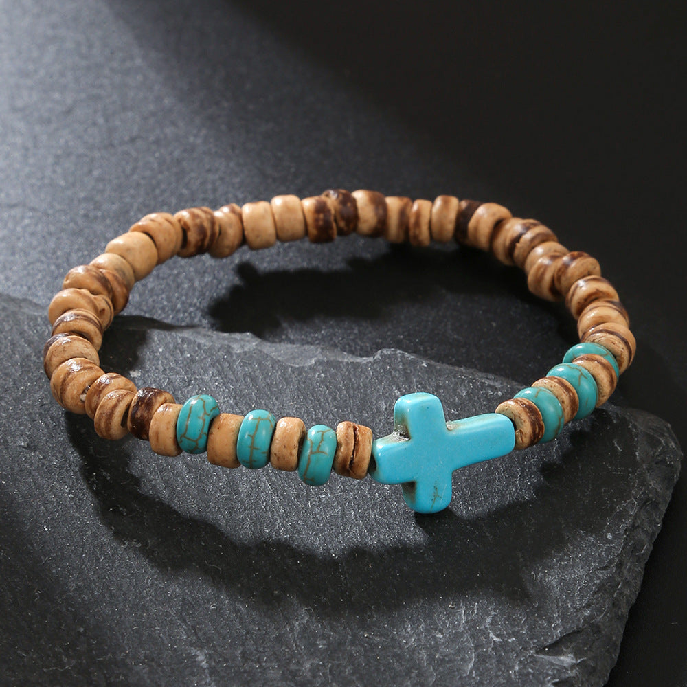 Fashion Commuter Retro Style Bracelet Jewelry Trendy Men's Handmade Beaded Black Gallstone Turquoise Bracelet