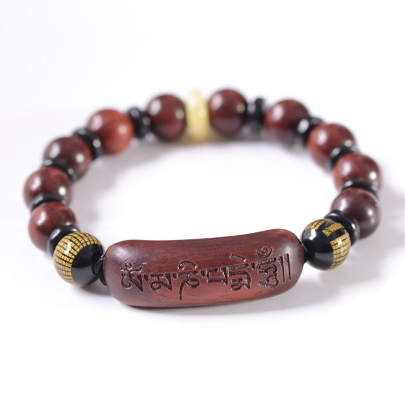 Benutzerdefinierte rote Sandelholz Achat Bernstein Perlen graviert Herz Sutra buddhistischen Gebet Armband