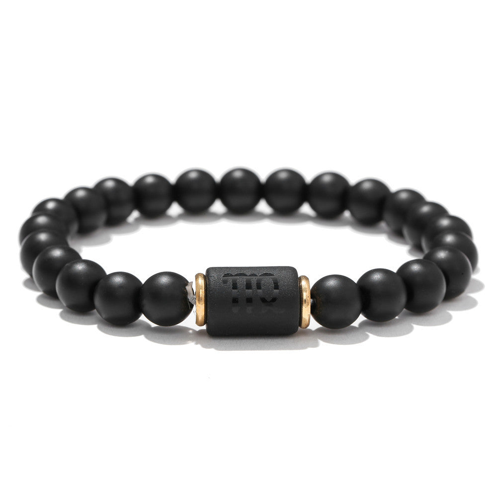 Black Matte Onyx Zodiac Bead Stretch Bracelet