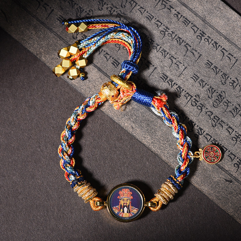 Hand Woven Tibetan Ethnic Style Zakiram Thangka Wuye God of Wealth Hand Rope Men's and Women's Bracelet Retro