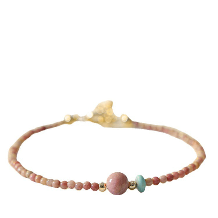 Natural Rhodonite Bracelet With Lucky Charm And Minimalist Design