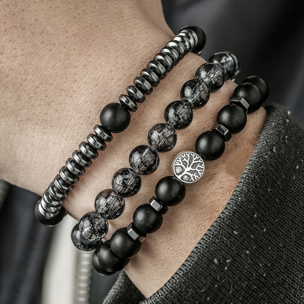Jewelry Fashion Vintage Black Frosted Bracelet Zircon Crown Diamond Ball Dice Lion Head Beads Bracelet Suit