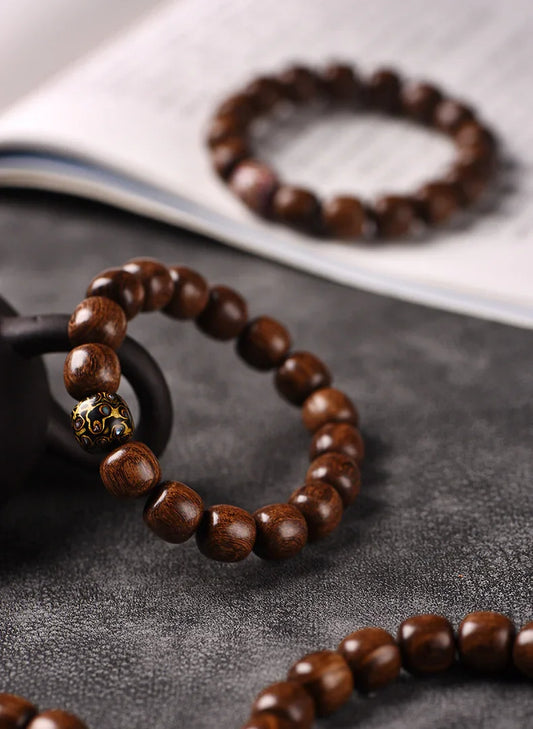 Gold Silk Sandalwood 1.2cm Old Bead Text Play Beads Big Lacquer Beads For Men And Women - Buddha Blessing You