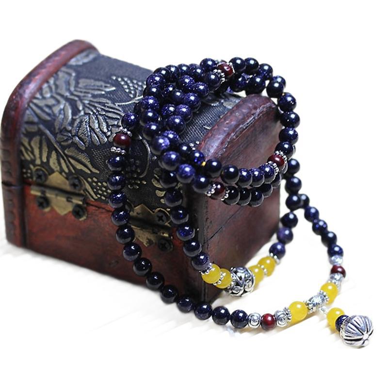Qi Yi's New Crystal Bracelet Women's Blue Sand Stone Buddha Bead Bracelet Retro Ethnic Style Bracelet Gift Commodities