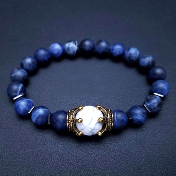 Fashionable Luxury Alloy Crown Tiger Eye Stone Beaded Bracelet