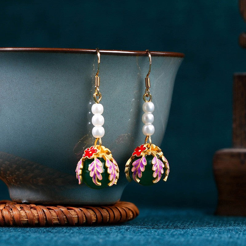 enamel gradient butterfly earrings silver needle light luxury niche design ancient style pearl earrings