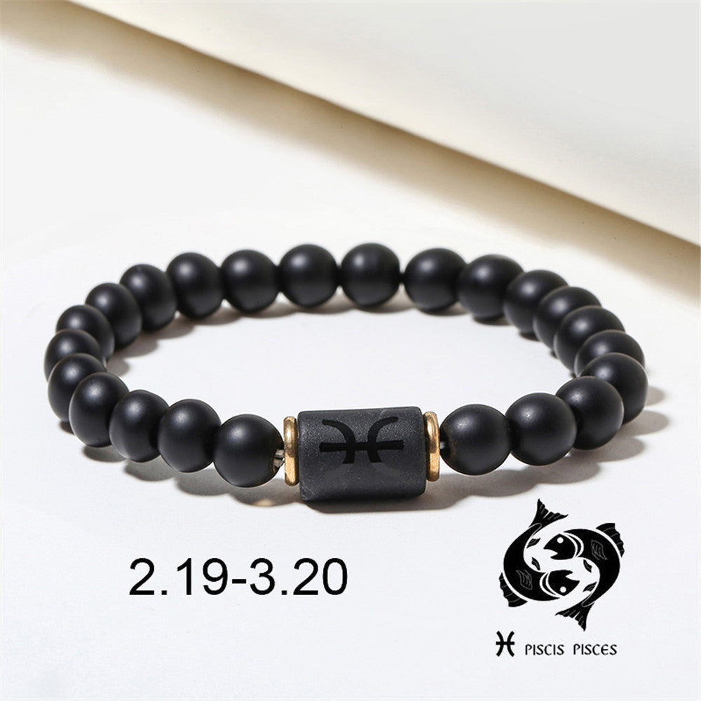 Black Matte Onyx Zodiac Bead Stretch Bracelet