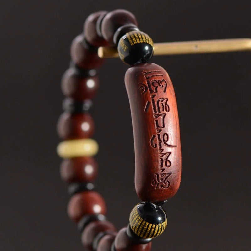Benutzerdefinierte rote Sandelholz Achat Bernstein Perlen graviert Herz Sutra buddhistischen Gebet Armband