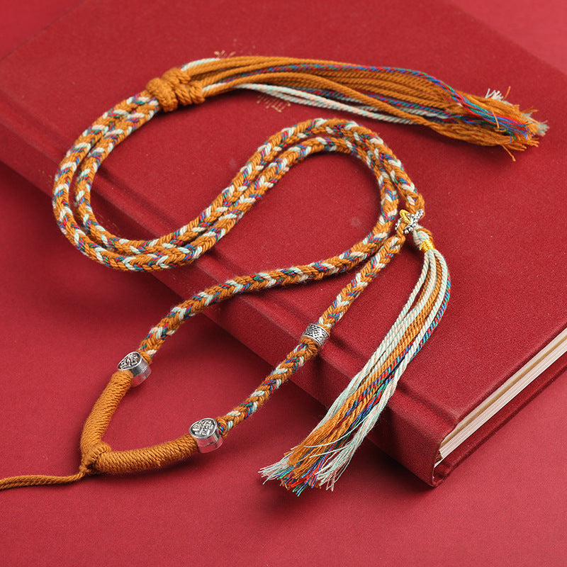 Five-way God of Wealth Necklace Tibetan Handmade Woven Cotton Shoes Eight Strand Woven Pendant Necklace Thangka Lanyard Buddha Pendant