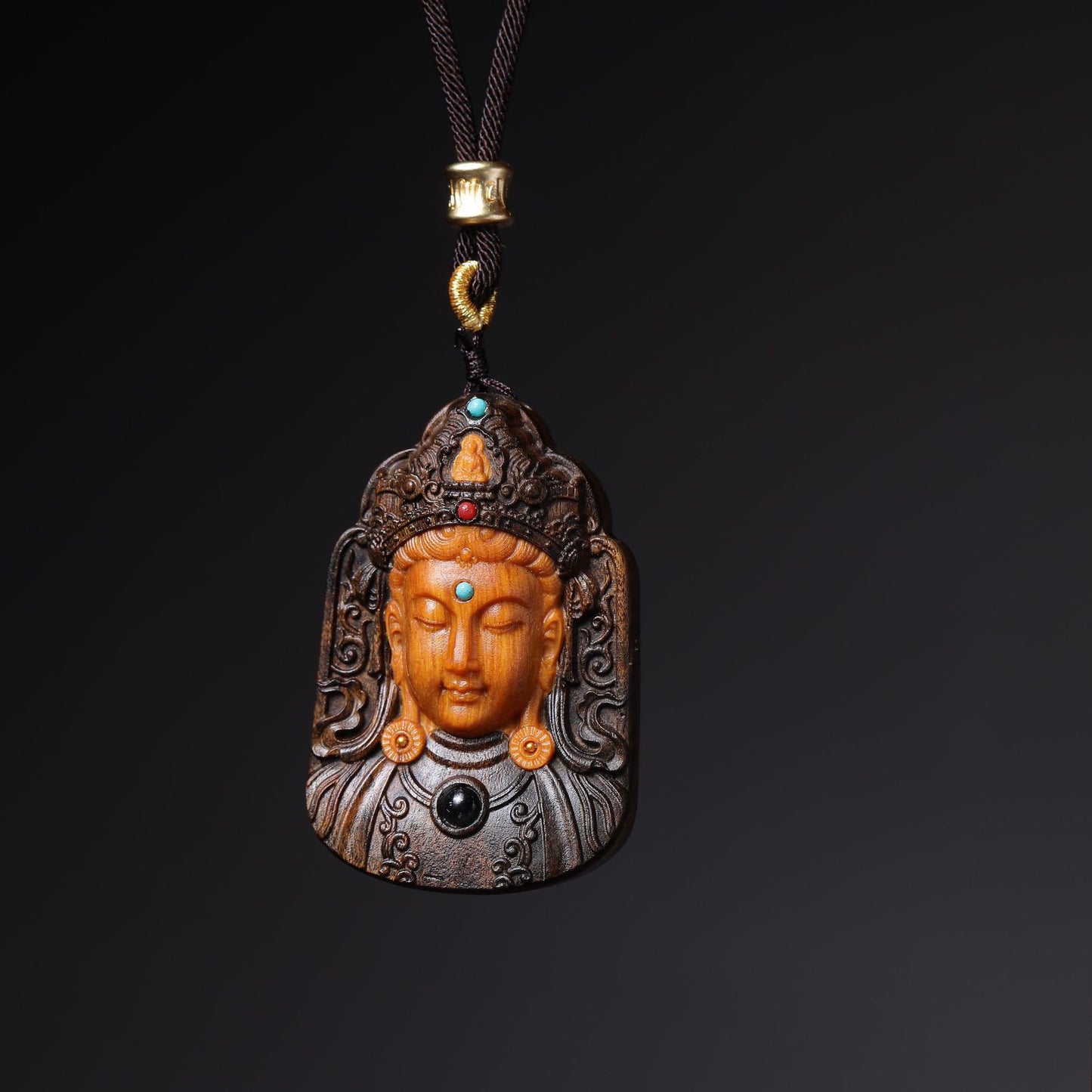 Heiliger Adlerholz-Anhänger, geschnitzter Guanyin-Anhänger, buddhistische Holzkette