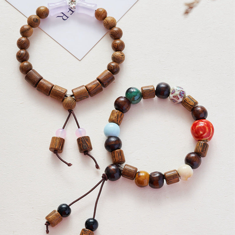Ceramic Jewelry Ethnic Style Bracelet Chicken Wing Wood Single Ring Bracelet Original Hand-Woven Bracelet