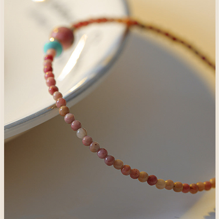 Natural Rhodonite Bracelet With Lucky Charm And Minimalist Design