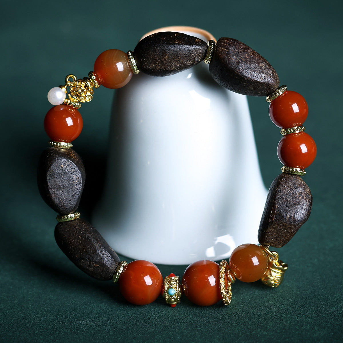 Hainan Worm Leakage Agarwood Bracelet Wen Play Fu Lock Inlaid Five Scripture Accessories Bracelet