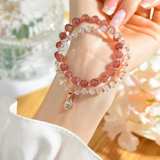 Natural Crystal Strawberry Double Ring Micro Inlaid Fashion Bracelet - Buddha Blessing You