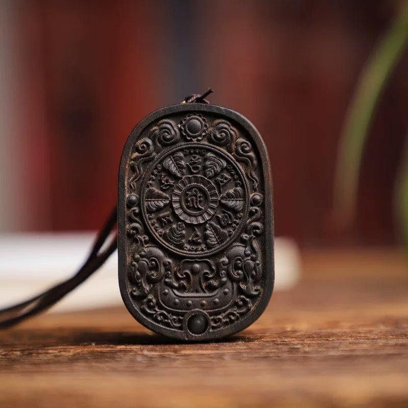 Aquilarum Pendant Longfeng Guanyin Necklace Double-sided Carved Aquilarum Pendant for Men and Wome