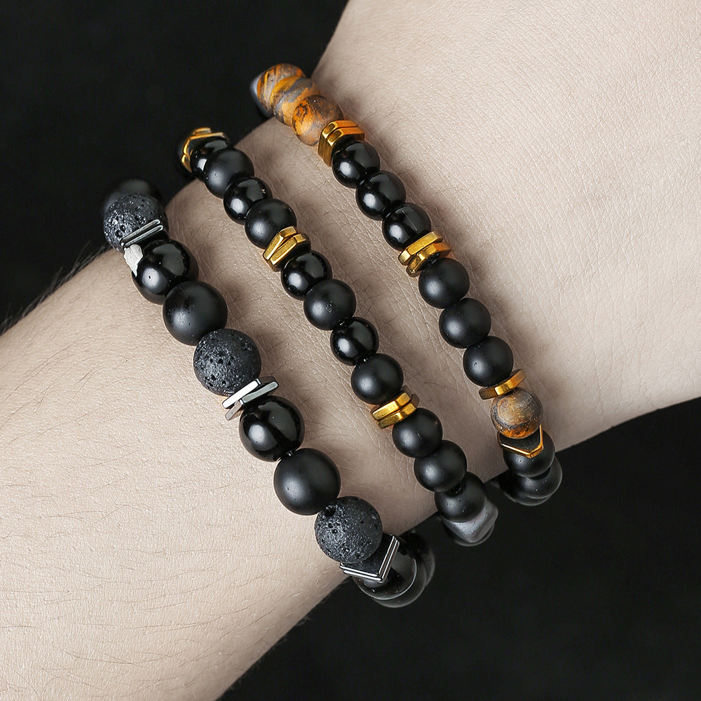 Schmuck Mode Vintage Schwarz Matt Armband Zirkon Krone Diamant Ball Würfel Löwenkopf Perlen Armband Anzug