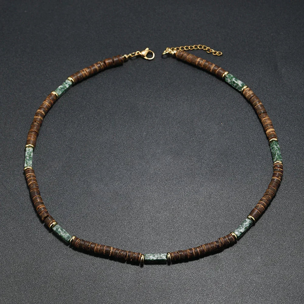 Bohemian Summer Beach Wooden Coconut Shell Tribal Surf Necklace - Buddha Blessing You