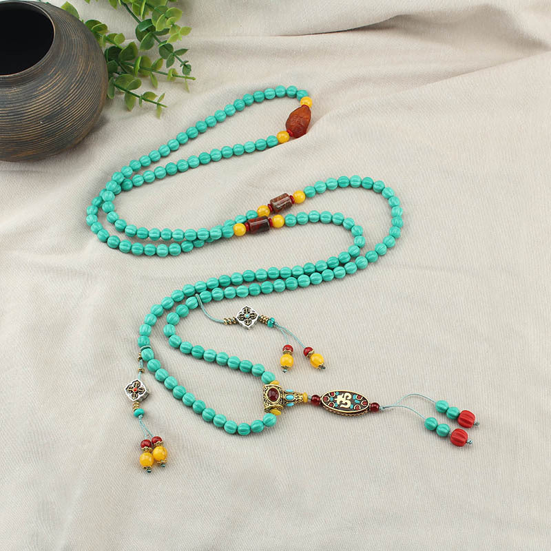 Tibetan Style Nepal Imitation Turquoise Necklace Long National Style Crossbody Chain Back Chain Artistic