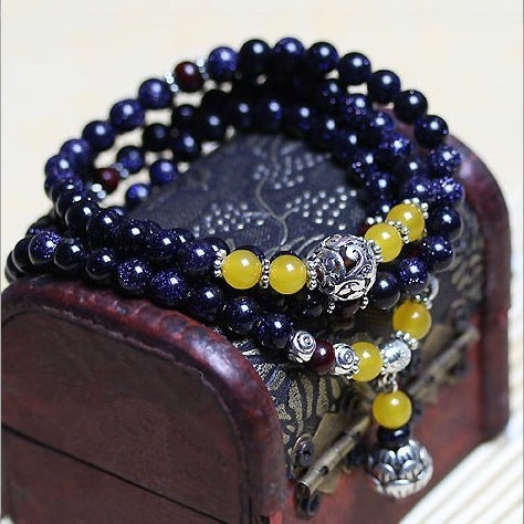 Qi Yi's New Crystal Bracelet Women's Blue Sand Stone Buddha Bead Bracelet Retro Ethnic Style Bracelet Gift Commodities - Buddha Blessing You
