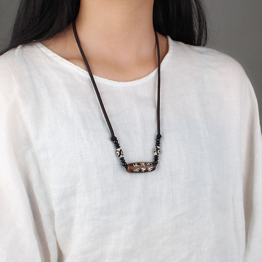 Tibetan Agate Nine Eye Bead Ethnic Style Buddhist Necklace - Buddha Blessing You