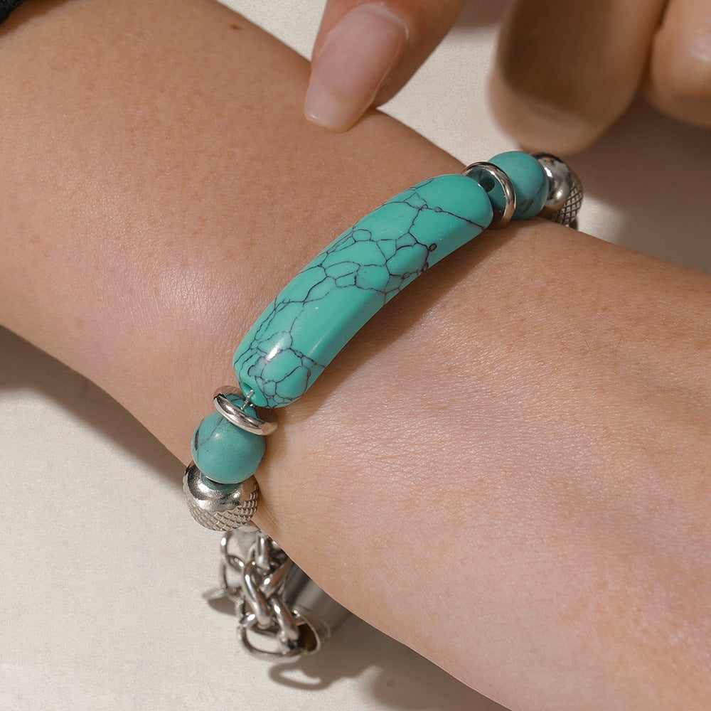 Bridge Turquoise Bracelet Vintage Stainless Steel Chain Stitching Turquoise Titanium Steel Men'S Bracelet