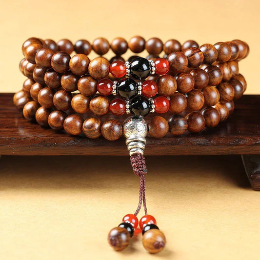 Natural Vietnam Rosewood 108 Beads Lotus Scented Buddhist Prayer Bracelet - Buddha Blessing You