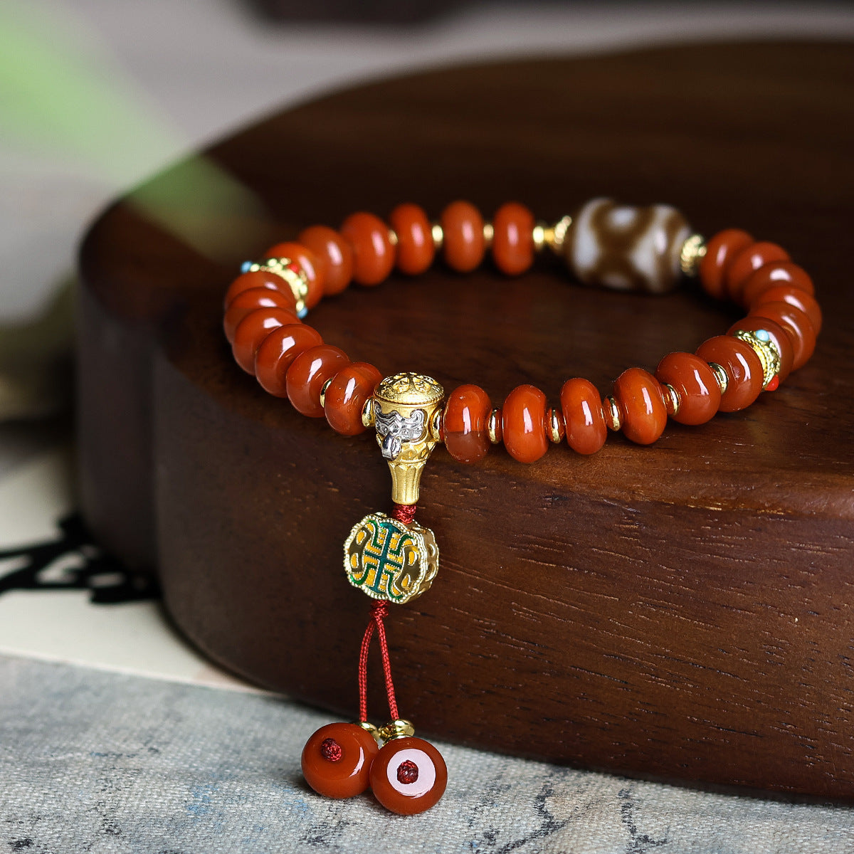Original Südroter Achat Perlenarmband mit Lapislazuli Jaspis und Weihrauchholz