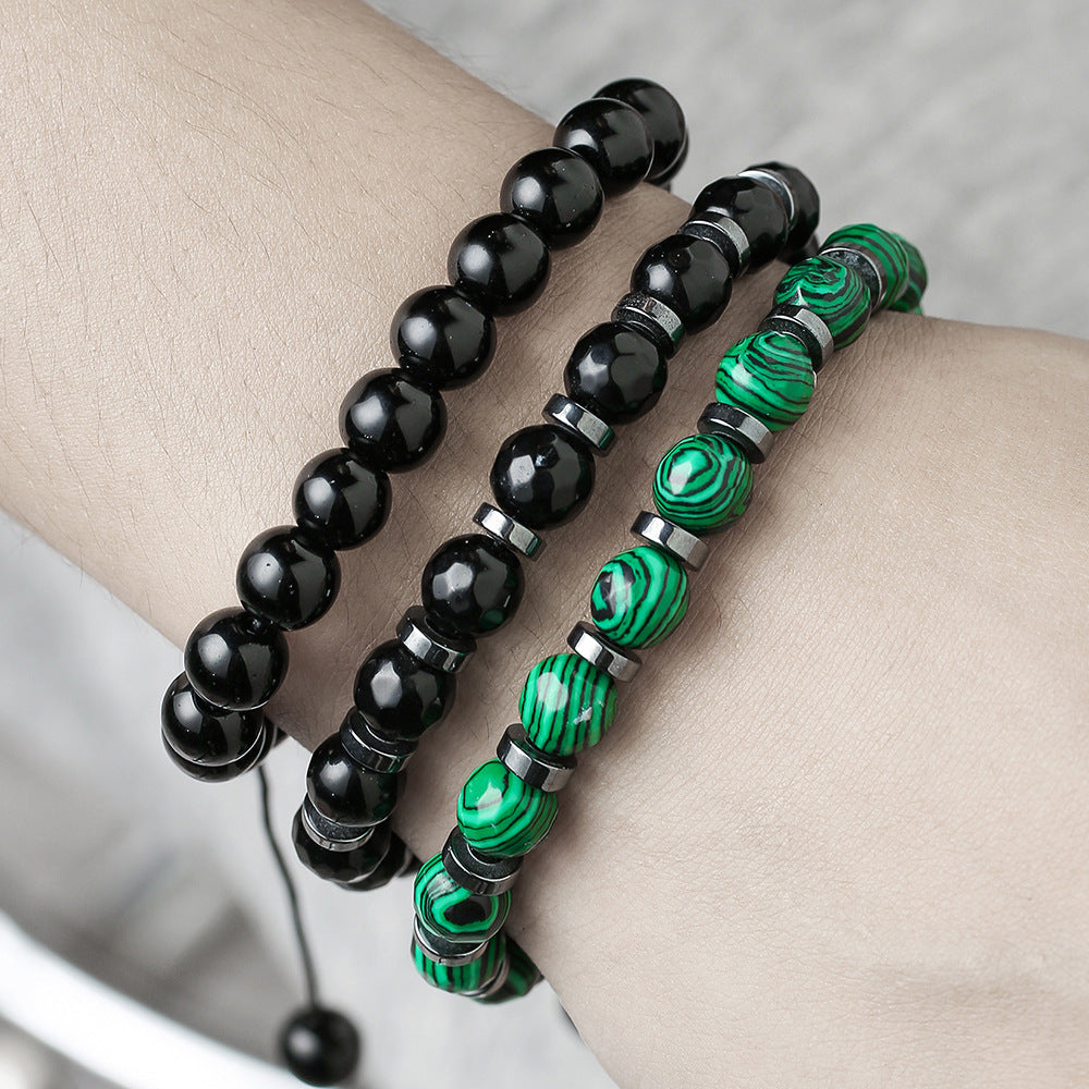 Jewelry Fashion Vintage Black Frosted Bracelet Zircon Crown Diamond Ball Dice Lion Head Beads Bracelet Suit