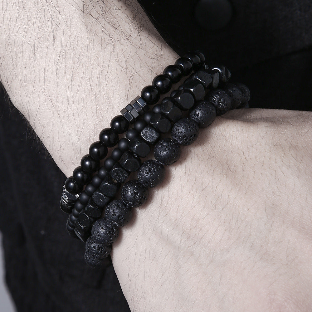 Jewelry Fashion Vintage Black Frosted Bracelet Zircon Crown Diamond Ball Dice Lion Head Beads Bracelet Suit