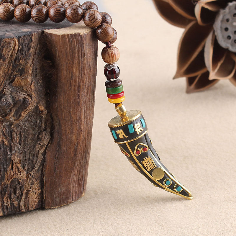 Ethnic Style Buddha Beads Nepal Horn Type Wooden Necklace Simple Personality Long Men's and Women's Woolen Chain Linen Accessories