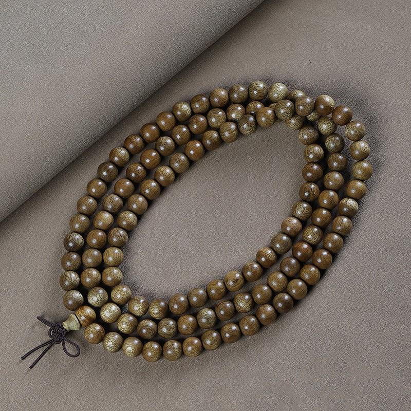Antikes, goldbesetztes Nanmu-Holz-buddhistisches Gebetsperlen-Hand-Mala-Armband