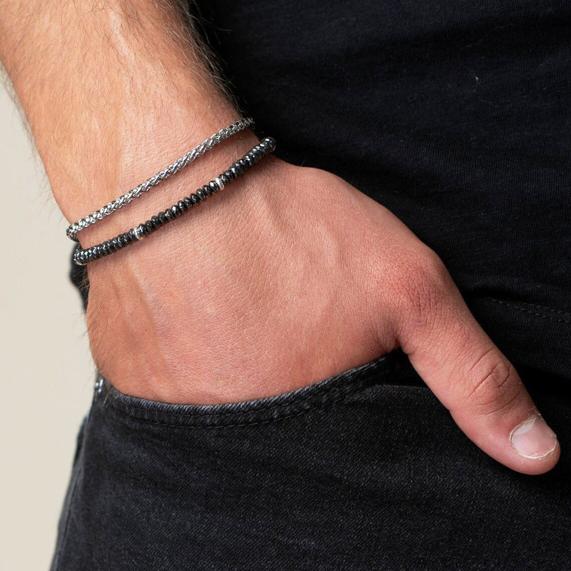 Schmuck Mode Vintage Schwarz Matt Armband Zirkon Krone Diamant Ball Würfel Löwenkopf Perlen Armband Anzug