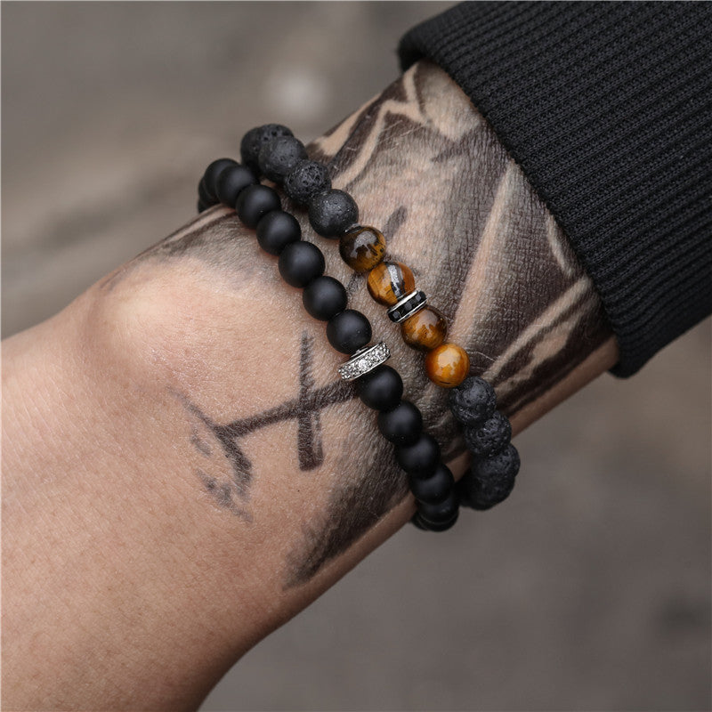 Jewelry Fashion Vintage Black Frosted Bracelet Zircon Crown Diamond Ball Dice Lion Head Beads Bracelet Suit