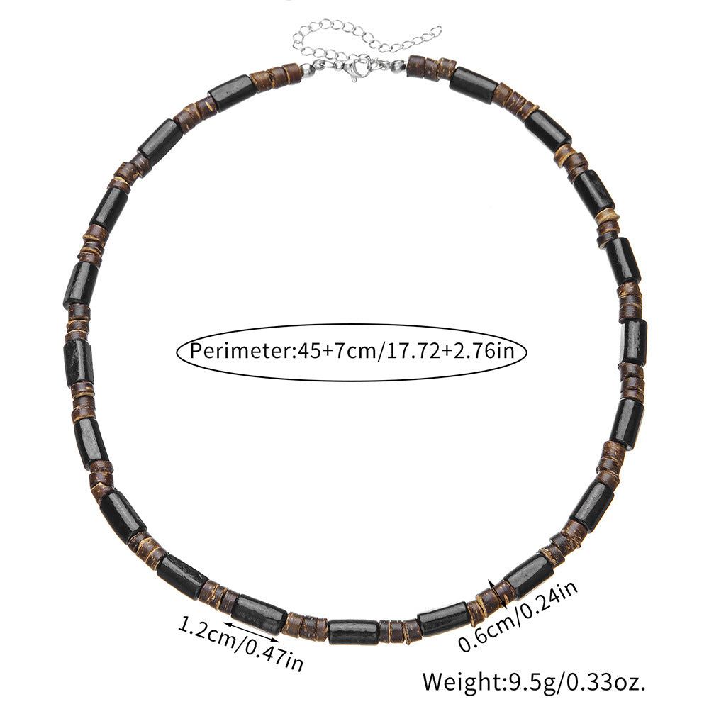 Summer Beach Bohemian Wood Chip Coconut Shell Necklace Men's Surfing Necklace Simple Tribal Stainless Steel Necklace