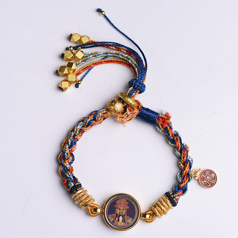 Hand Woven Tibetan Ethnic Style Zakiram Thangka Wuye God of Wealth Hand Rope Men's and Women's Bracelet Retro