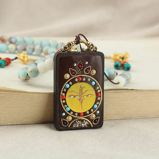 Tibetan Thangka Pendant Long Round Beads Ethnic Style Crossbody Chain Necklace - Buddha Blessing You