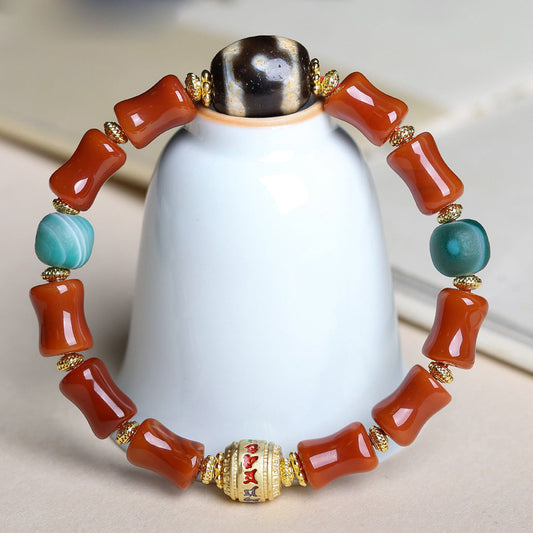 Original South Red Agate Beaded Bracelet With Lapis Lazuli Jasper And Incense Wood - Buddha Blessing You