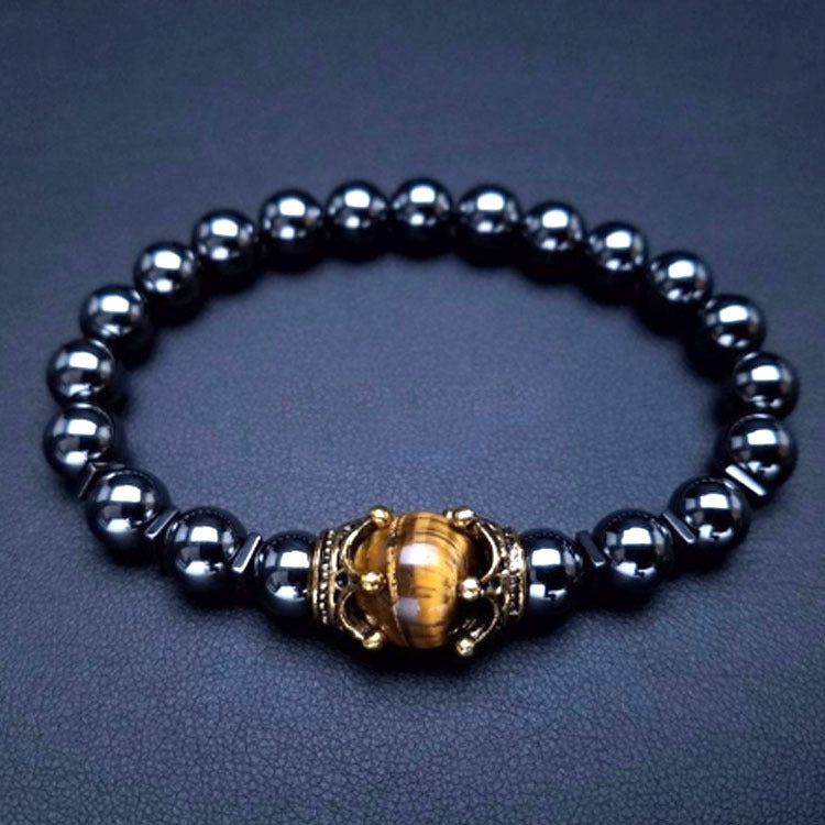 Fashionable Luxury Alloy Crown Tiger Eye Stone Beaded Bracelet