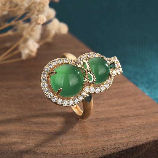 Natural Chalcedony Agate Gourd Blessing Protection Ring - Buddha Blessing You