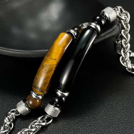 Retro Stainless Steel Chain Tiger Eye Titanium Steel Bracelet - Buddha Blessing You