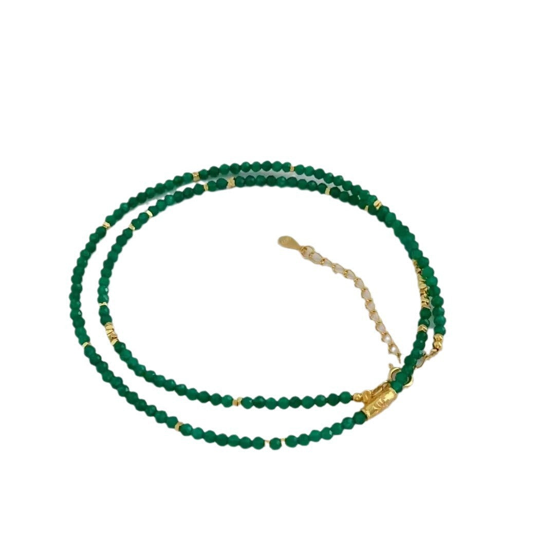 Green Spinel Beaded Necklace Light Luxury Fashion Collarbone Chain Vintage High-end Jewelry Accessories