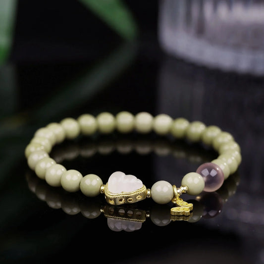 Natural Alxa Jade Single Circle Buddhist Prayer Beads Bracelet - Buddha Blessing You
