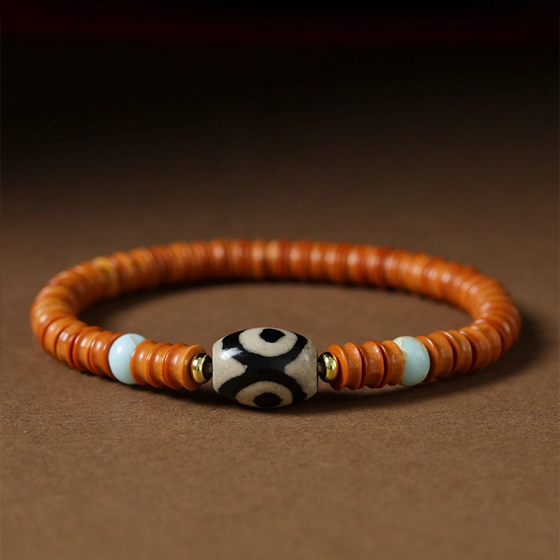 Mori style artistic simple elegant bracelet olive nut bamboo single circle Tibetan agate beads bracelet