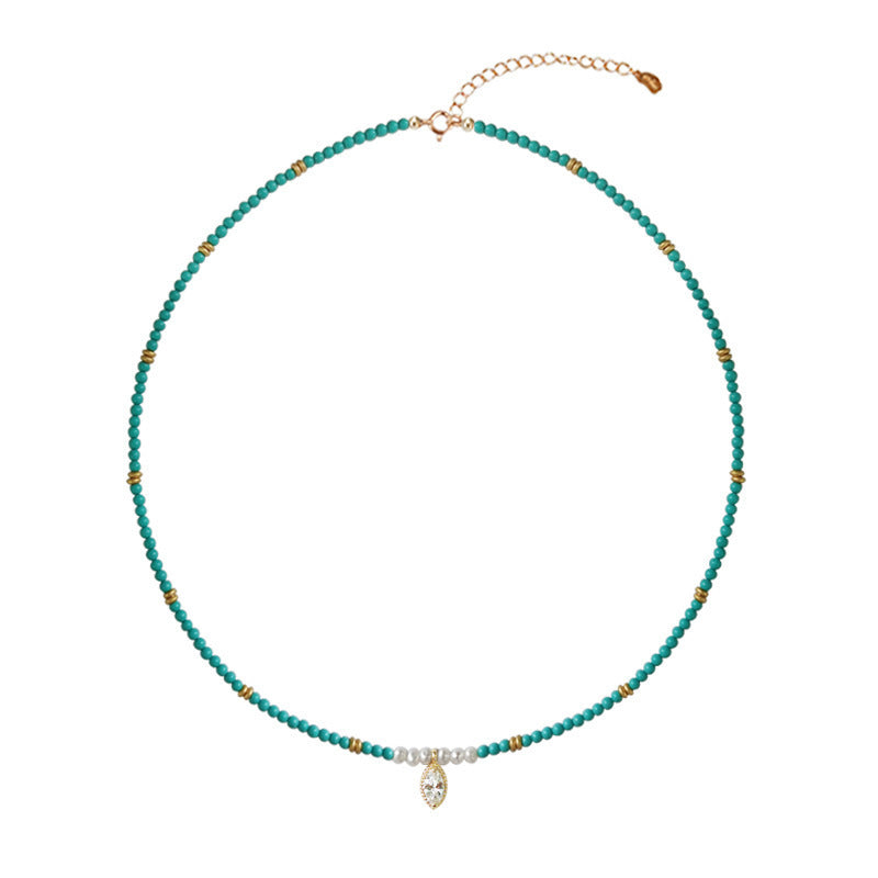 Magnesite Turquoise Necklace Women's All-match High-end Sense Niche Summer Clavicle Chain Beaded
