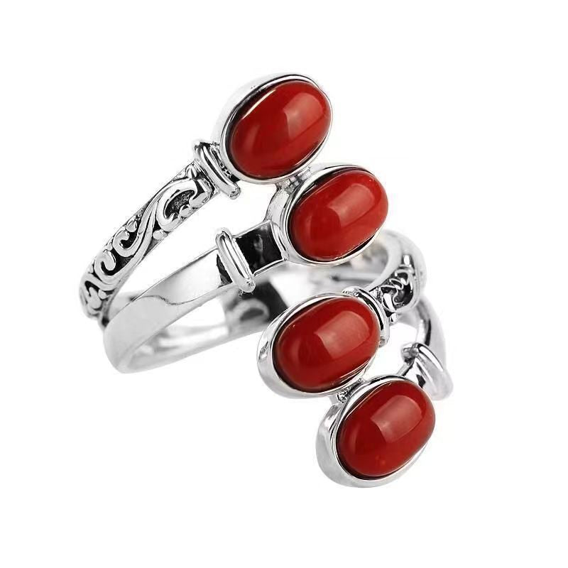 New Retro Ring Women's Fashion Exaggerated Personality South Red Opening Adjustable Index Finger Gift