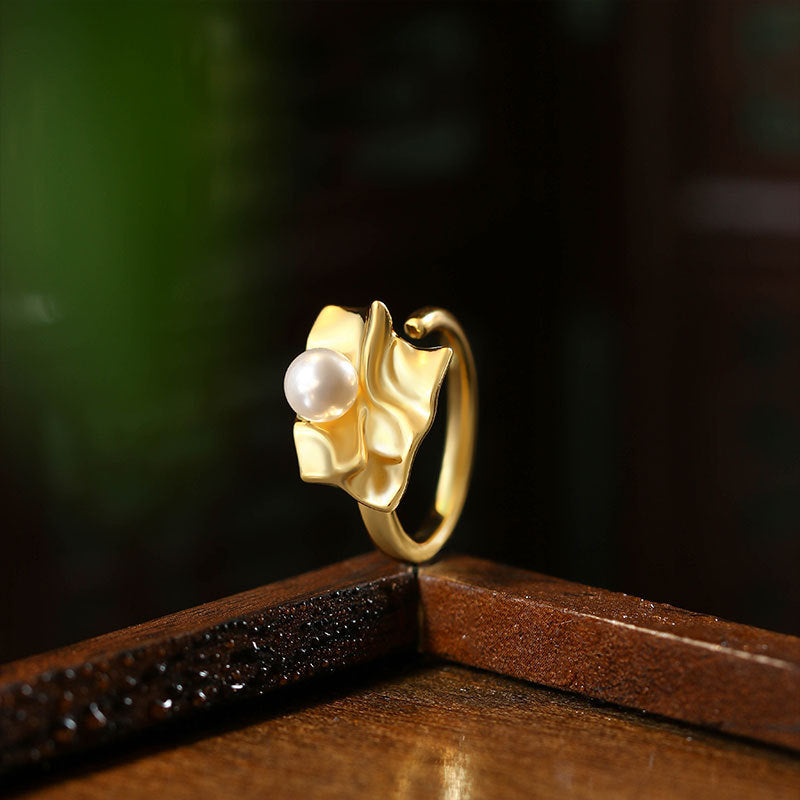 Metal Wind Fold Shi Home Pearl Ring Personality Sweet Cool Line Open Ring Women